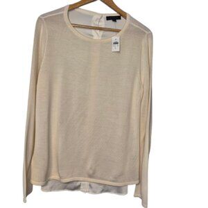 NWT Ann Taylor Cream Fine Knit Merino Wool Blend Dressy Top Size Large